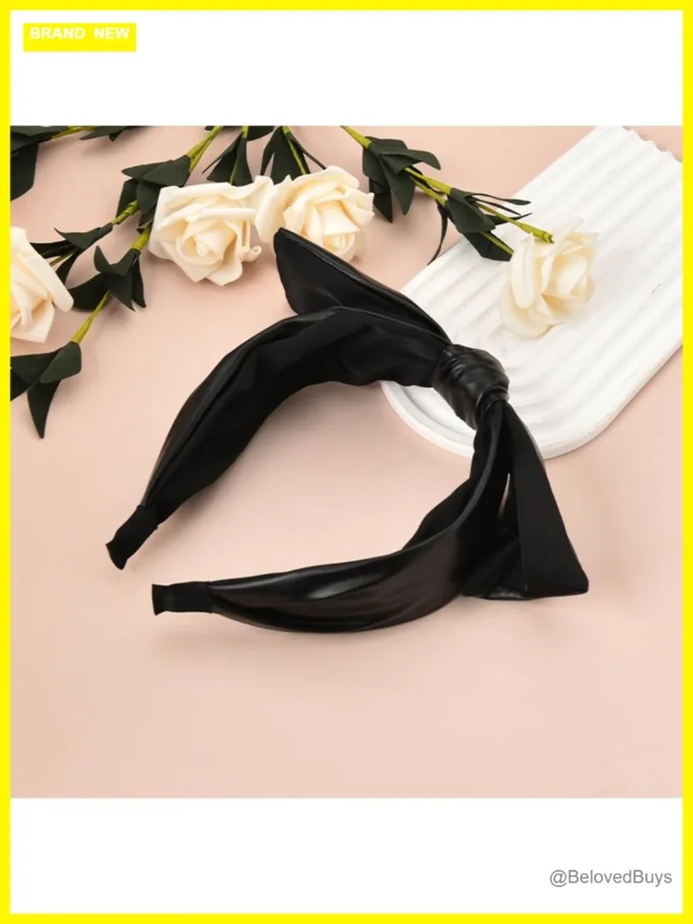 Faux Leather Bow Headband for Women - Knotted Wide Hair Hoop with Bow on Top -